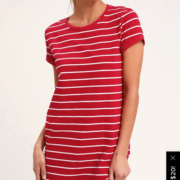 Lulus Red & White Striped Mini T-Shirt Dress S - Picture 6 of 10